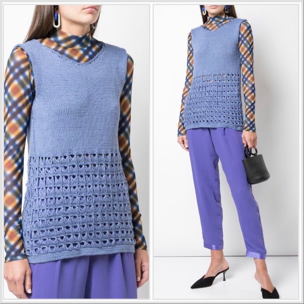 Voz Sleeveless Linen Knitted Top Blue One Size